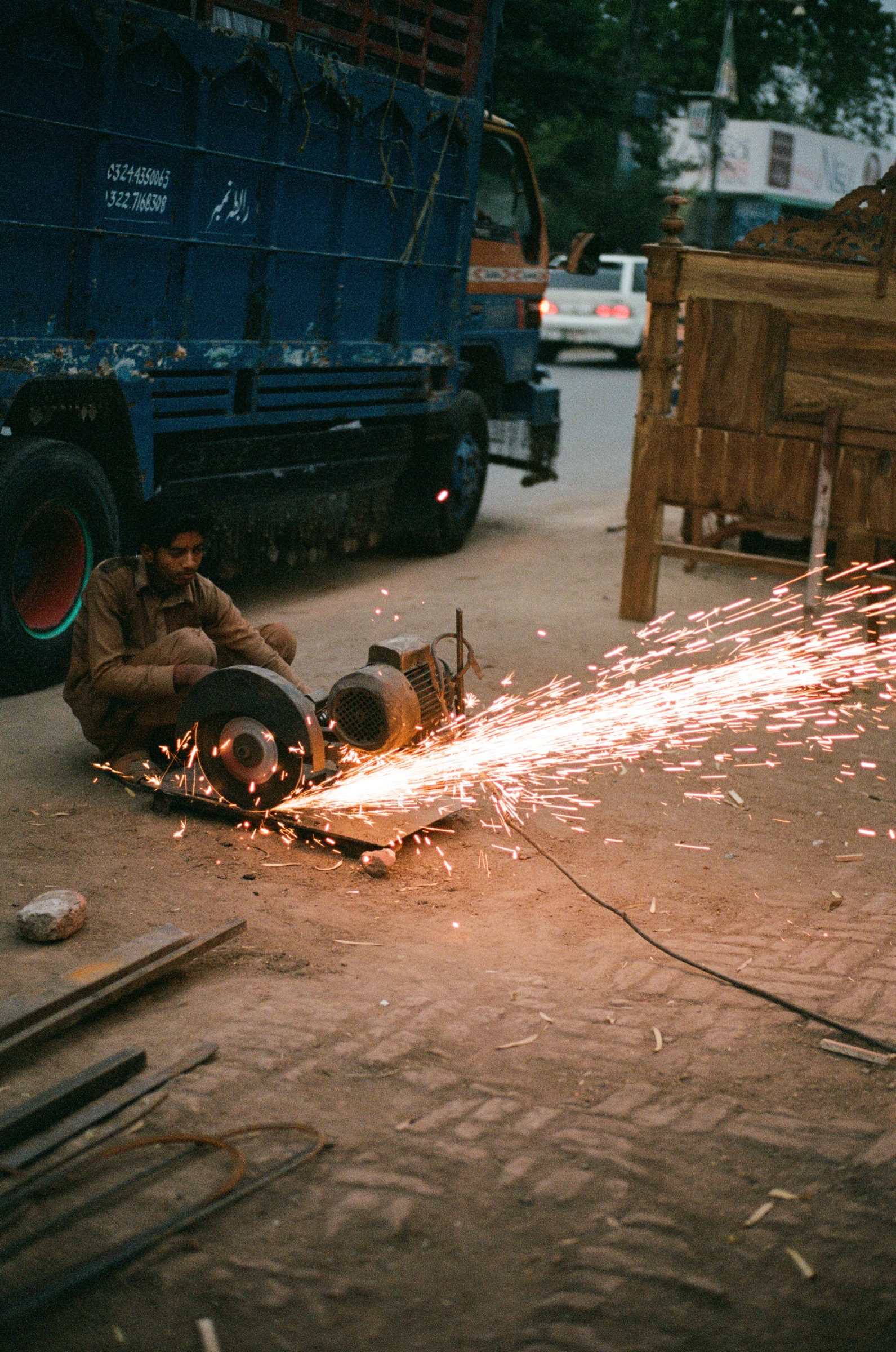 Fig. — cutting steel, sparks
